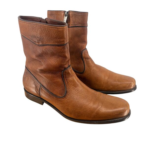 Franco Cuadra Brown Genuine Deerskin Pebbled Leather Zip-Up Ankle Boot Sz 28.5 main image 10